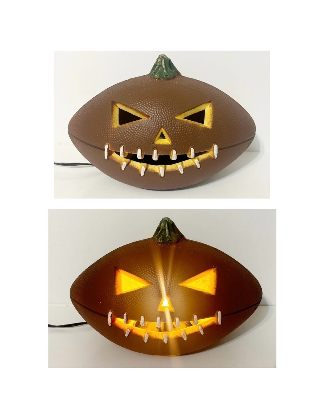 Light-Up Halloween Football Shaped Jack-o-lantern w/Light Decor, Brown